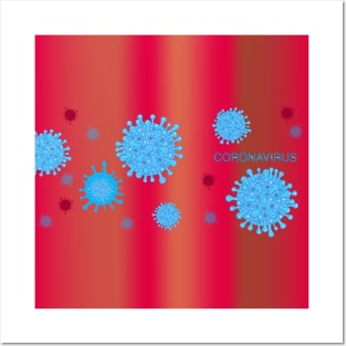 Blue corona virus infection vector banner with red background Posters and Art